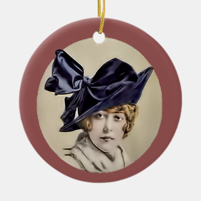 Vintage Blue Hat Ceramic Ornament (Front)