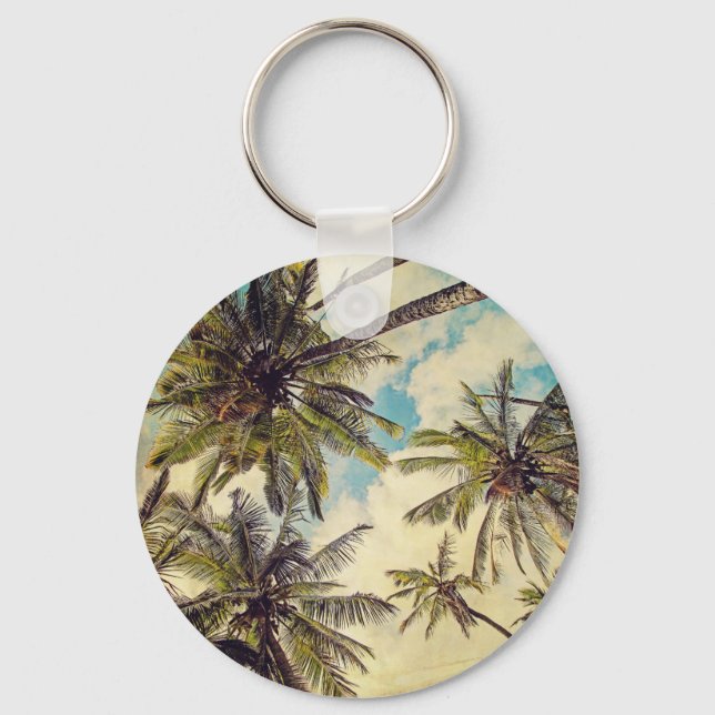 Vintage Blue Hawaii Kauai Palm Tree Keychain (Front)