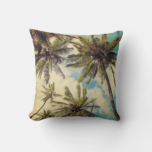 Vintage Blue Hawaii Palms - Kauai Throw Pillow