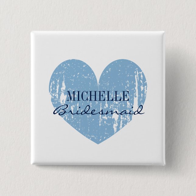 Vintage blue heart bridesmaids buttons | Square (Front)