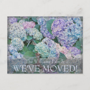 Vintage Blue Hydrangea Floral Moving Announcement Postcard