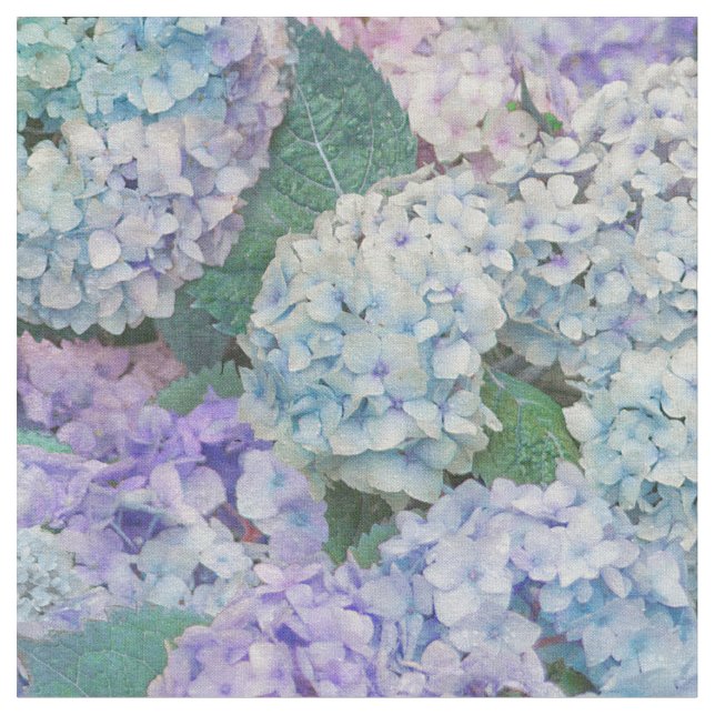 Vintage Blue Hydrangea Floral Pattern Fabric (Close Up)