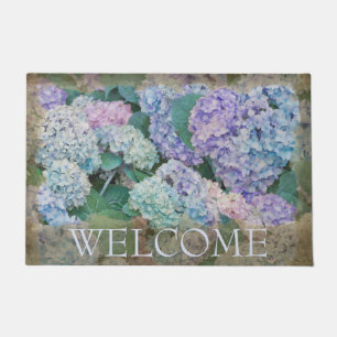 Vintage Blue Hydrangea Floral Welcome 24" x 36" Doormat