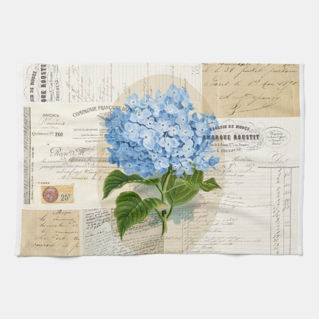 Vintage Blue Hydrangea French Ephemera Towel (Horizontal)