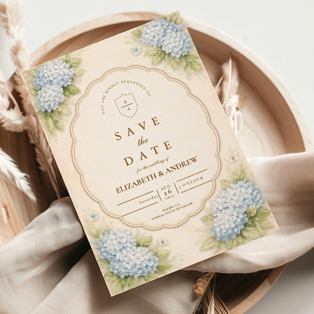 Vintage Blue Hydrangea Garden Wedding Save The Date (Creator Uploaded)