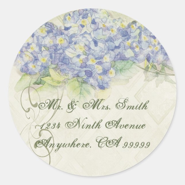 Vintage Blue Hydrangea - Wedding Seal Stickers (Front)