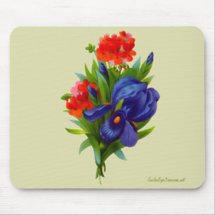Vintage Blue Iris Flower Bouquet Mousepad