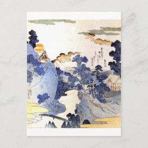 Vintage Blue Japanese Art Postcard