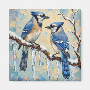 Vintage Blue Jays on Icicle Branch Christmas Art Magnet
