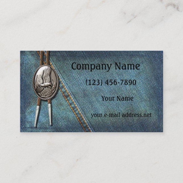 Vintage Blue Jeans Silver Bolo Business Card (Front)