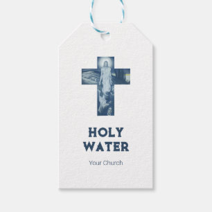 Vintage Blue Jesus Cross Christianity Holy Water Gift Tags