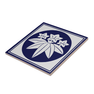 Vintage Blue Kamakura Minamoto Japan Mon Oriental Tile