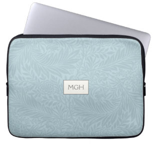 Vintage Blue Larkspur Flower Pattern Monogram Laptop Sleeve