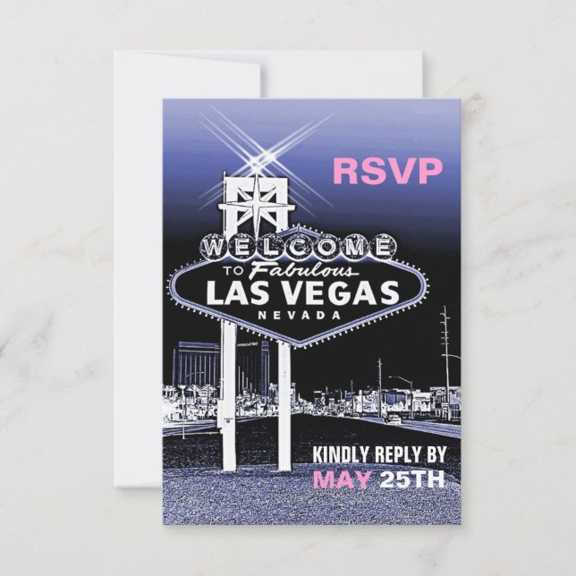 Vintage Blue Las Vegas Modern Wedding RSVP Card (Front)