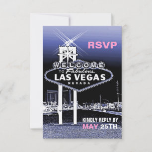 Vintage Blue Las Vegas Modern Wedding RSVP Card