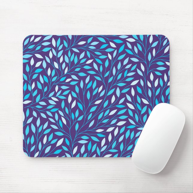 Vintage Blue Leaves Mouse Pad (With Mouse)