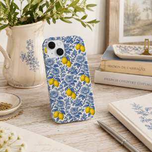 Vintage Blue Lemon Botanical Pattern iPhone 15 Case