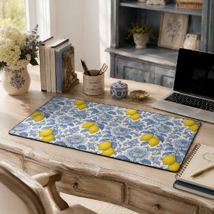 Vintage Blue Lemon Botanical Pattern Desk Mat