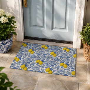 Vintage Blue Lemon Botanical Pattern Doormat