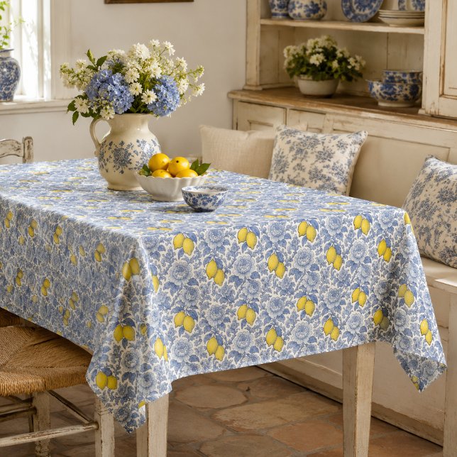Vintage Blue Lemon Botanical Pattern Tablecloth (Creator Uploaded)