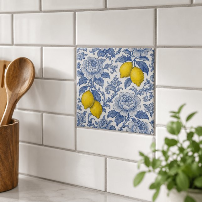 Vintage Blue Lemon Botanical Pattern Tile (Creator Uploaded)