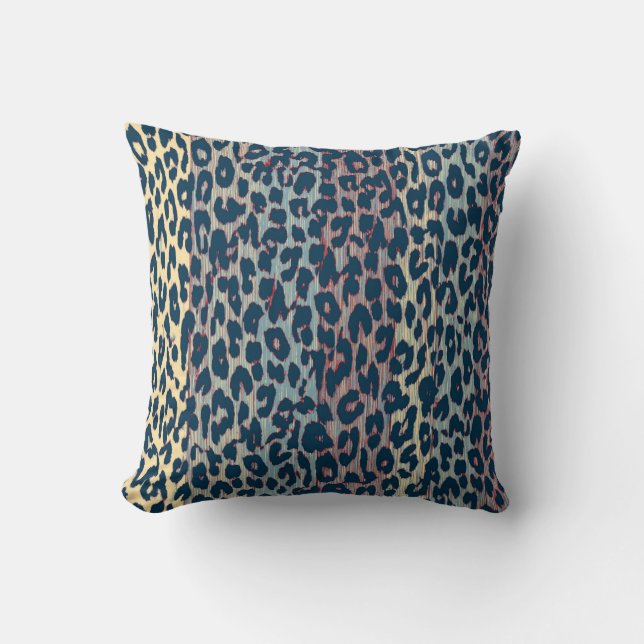 Vintage Blue Leopard Print Skin Throw Pillow (Front)