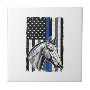 Vintage Blue Line Horse Flag Vector Design Tile