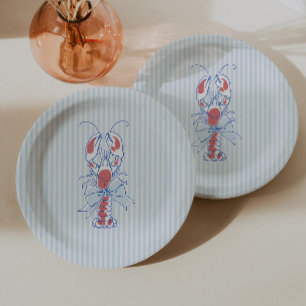 Vintage Blue Lobster Coastal Birthday Paper Plate