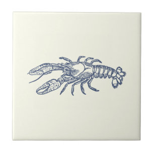Vintage Blue Lobster on Ivory Tile