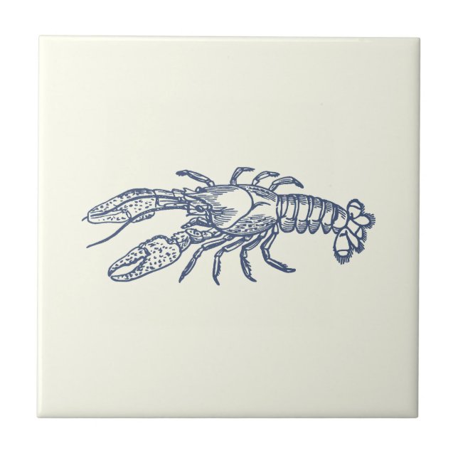 Vintage Blue Lobster on Ivory Tile (Front)