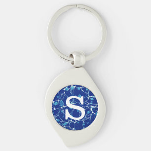 Vintage Blue Marbled White River Art Keychain