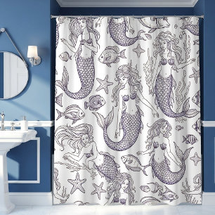 Vintage Blue Mermaid & Sea Life Pattern