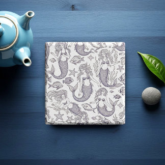 Vintage Blue Mermaid & Sea Life Pattern Stone Coaster