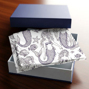 Vintage Blue Mermaid & Sea Life Pattern Tissue Paper