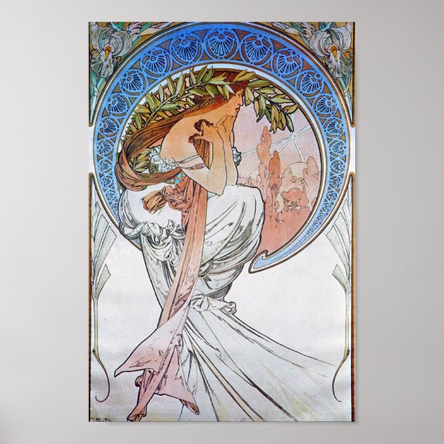 Vintage Blue Moon Alphonse Mucha Art Nouveau moon Poster (Front)