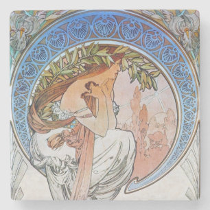 Vintage Blue Moon Alphonse Mucha Art Nouveau moon Stone Coaster