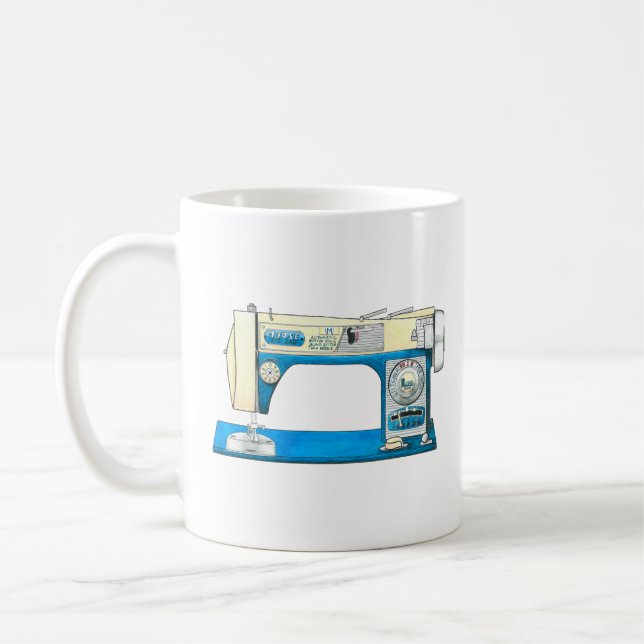 Vintage Blue Morse Sewing machine mug (Left)