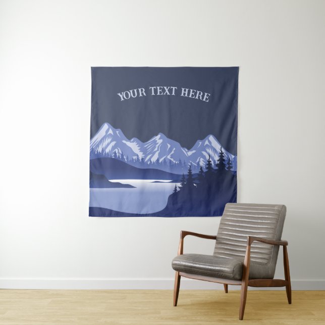 Vintage Blue Mountain Lake Sunset Tapestry (In Situ)