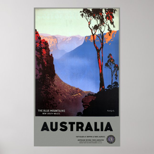 Vintage Blue Mountains Australia Travel Poster (Front)