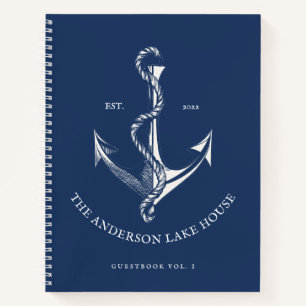 Vintage Blue Nautical Anchor Lake House Guestbook Notebook