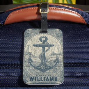 Vintage Blue Nautical Anchor Luggage Tag