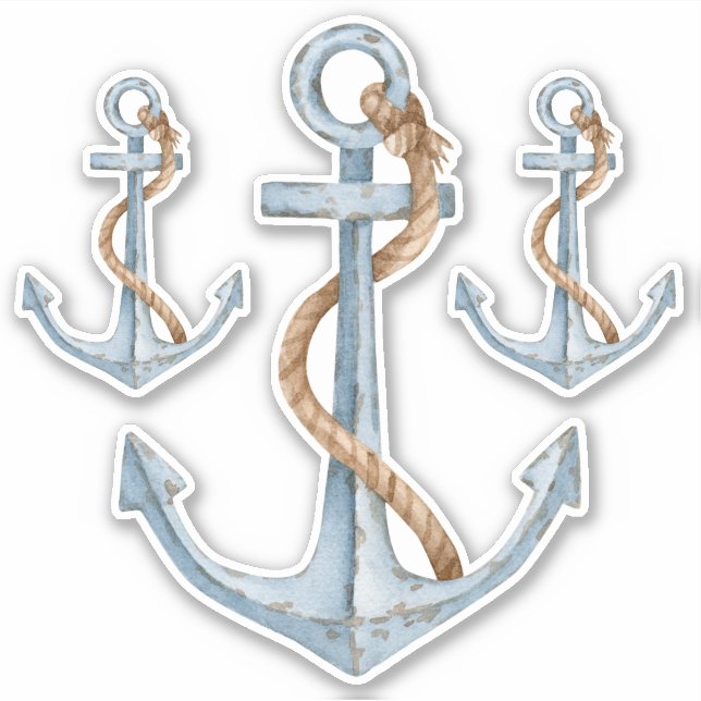 Vintage Blue Nautical Anchors With Rope (Front)