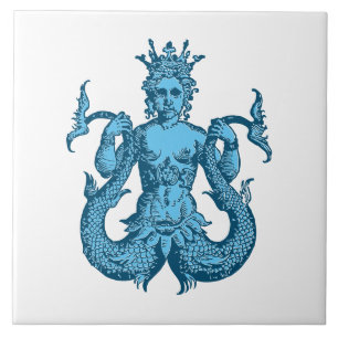 Vintage Blue Nautical Mermaid Tile