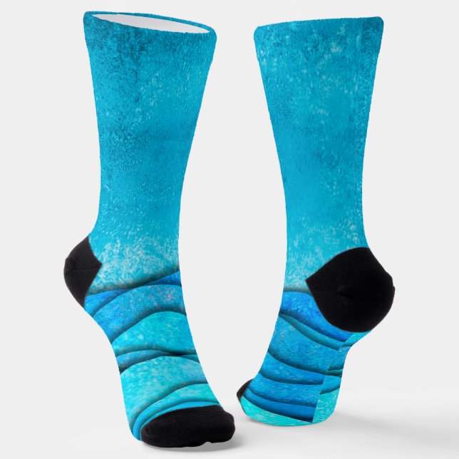 Vintage Blue Ocean Waves Socks (Angled)