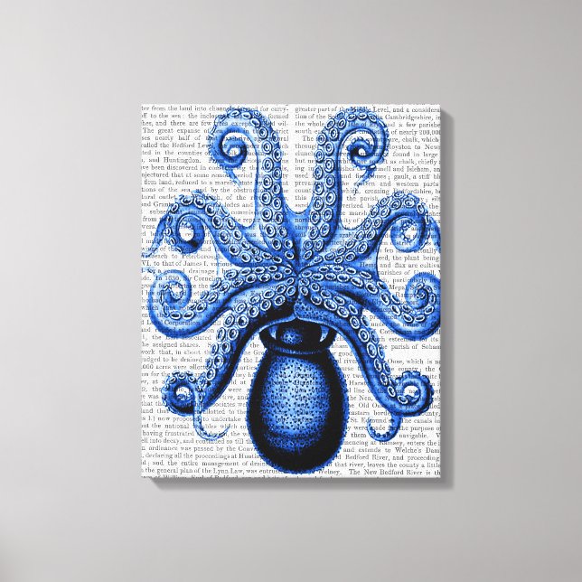 Vintage Blue Octopus 1 Underside Canvas Print (Front)