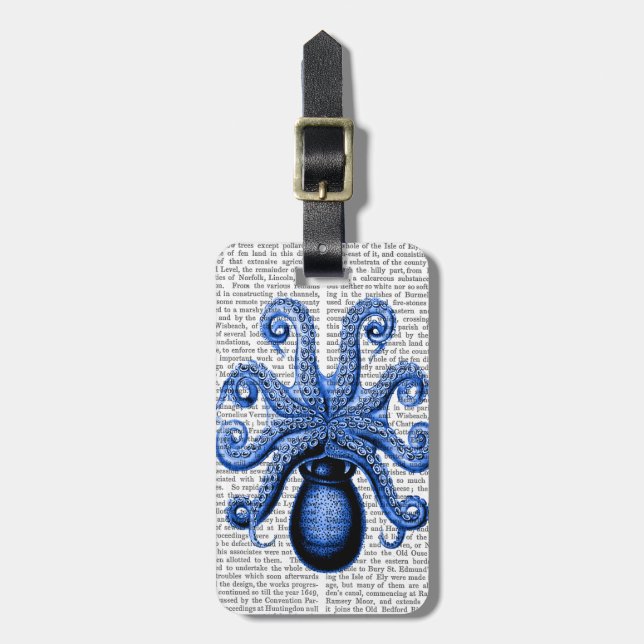 Vintage Blue Octopus 1 Underside Luggage Tag (Front Vertical)