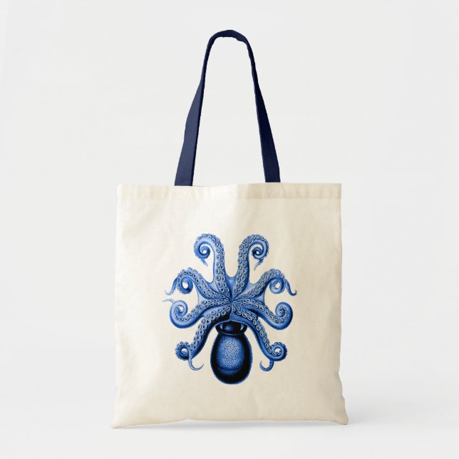 Vintage Blue Octopus 1 Underside Tote Bag (Front)