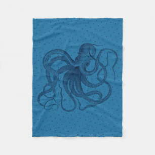 Vintage Blue Octopus & Dots Pattern Fleece Blanket