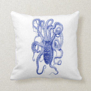 vintage blue octopus pillow