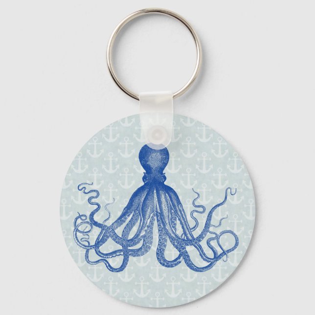 Vintage Blue Octopus with Anchors Keychain (Front)